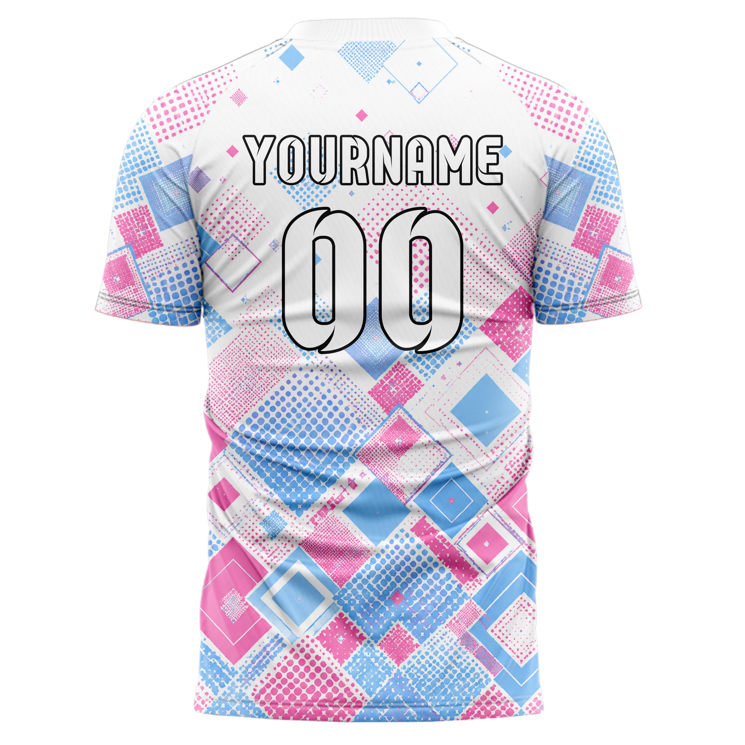 Weiss lebendiges Rauten Square Grid Design 01-0045 individuelles Fußballtrikot back
