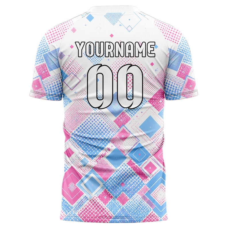 Weiss lebendiges Rauten Square Grid Design 01-0045 individuelles Fußballtrikot back