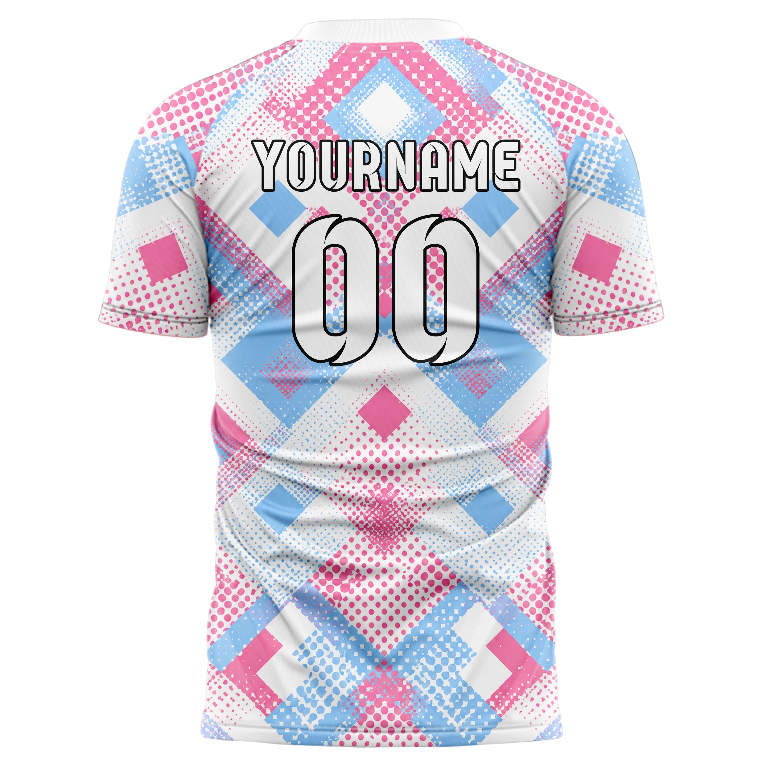 Weiss lebendiges Rauten Square Grid Design 01-0285 individuelles Fußballtrikot back
