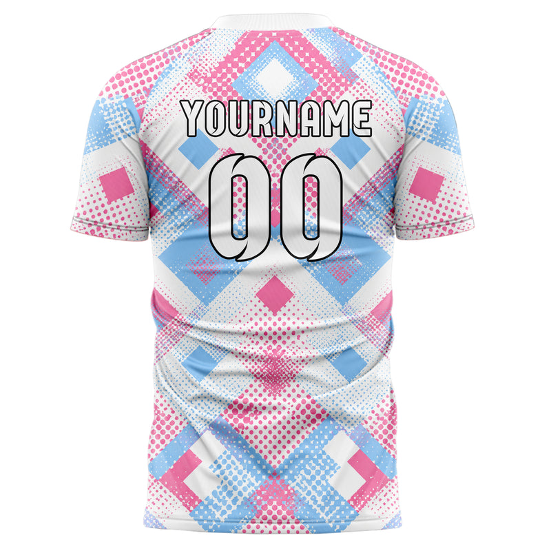 Weiss lebendiges Rauten Square Grid Design 01-0285 individuelles Fußballtrikot back