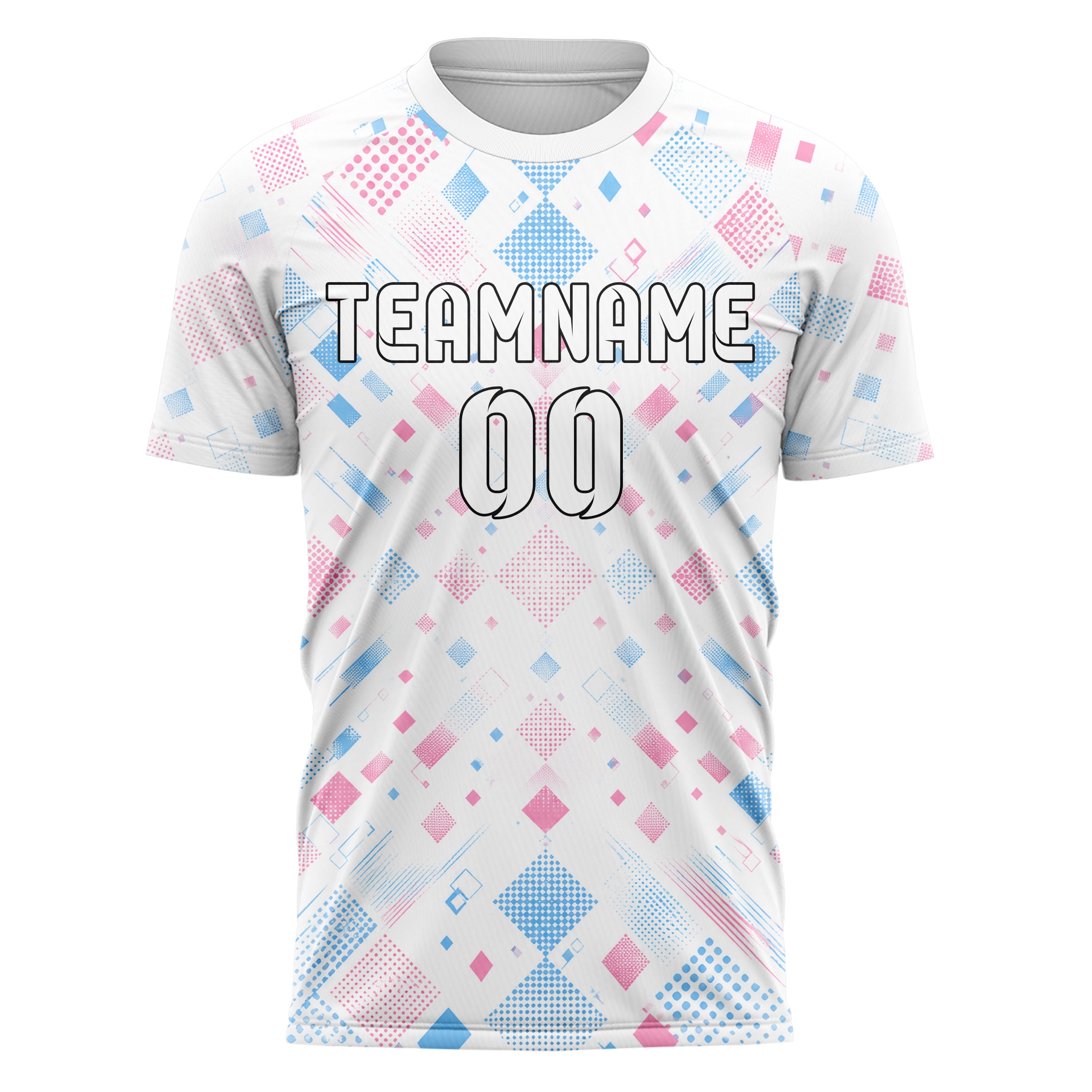 Weiss lebendiges Rauten radialer Center Fade Design 01-0177 individuelles Fußballtrikot front