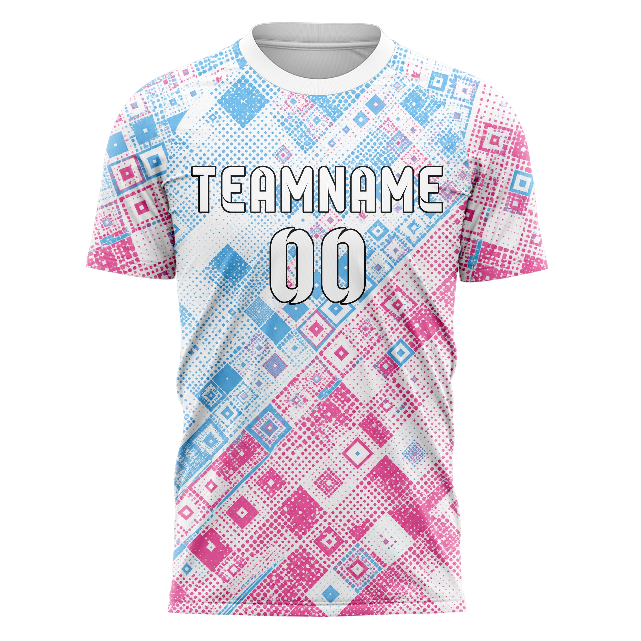 Weiss lebendiges Rauten diagonale Tessellation Design 01-0162 individuelles Fußballtrikot front