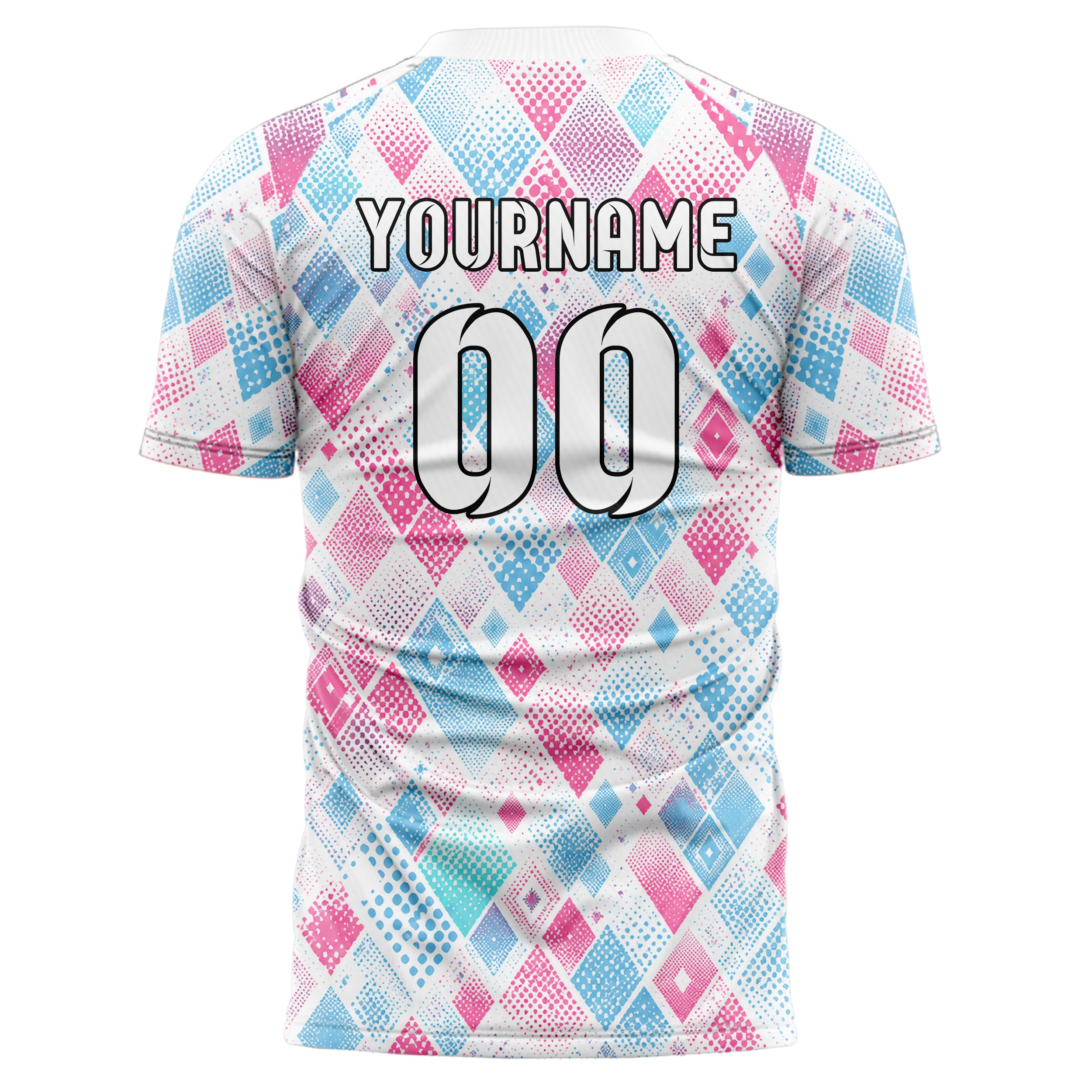 Weiss lebendiges Rauten diagonale Tessellation Design 01-0306 individuelles Fußballtrikot back
