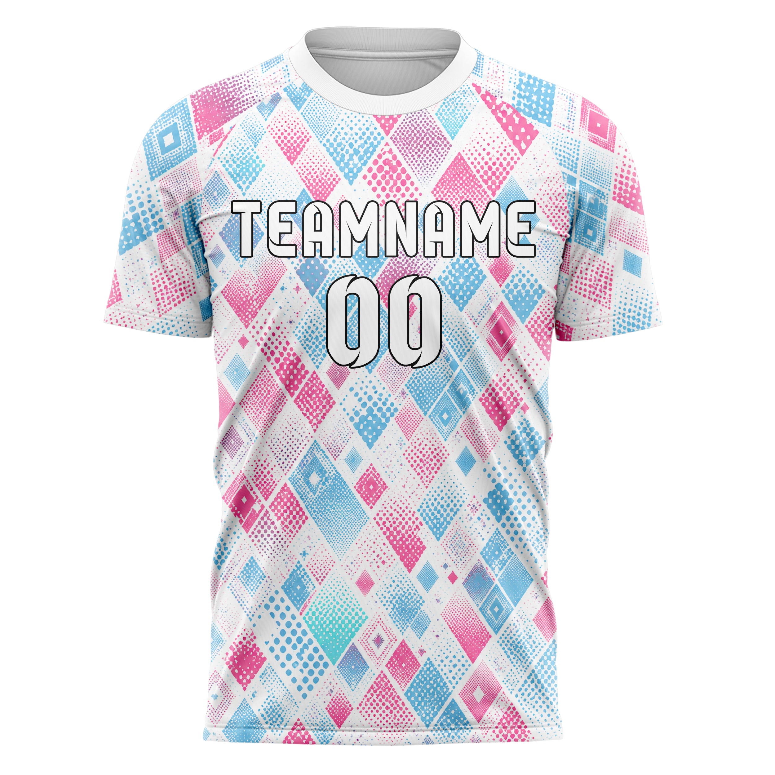 Weiss lebendiges Rauten diagonale Tessellation Design 01-0306 individuelles Fußballtrikot front