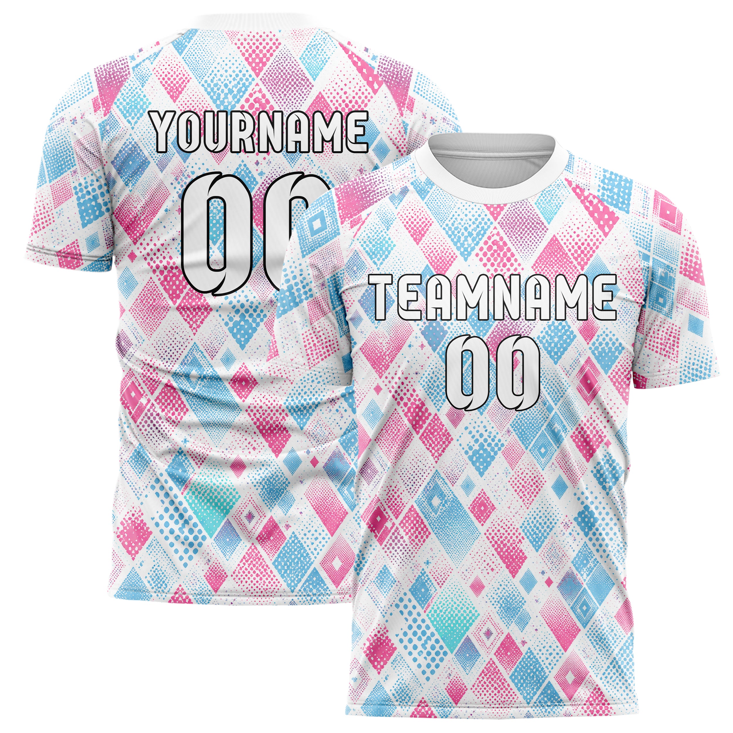 Weiss lebendiges Rauten diagonale Tessellation Design 01-0306 individuelles Fußballtrikot main
