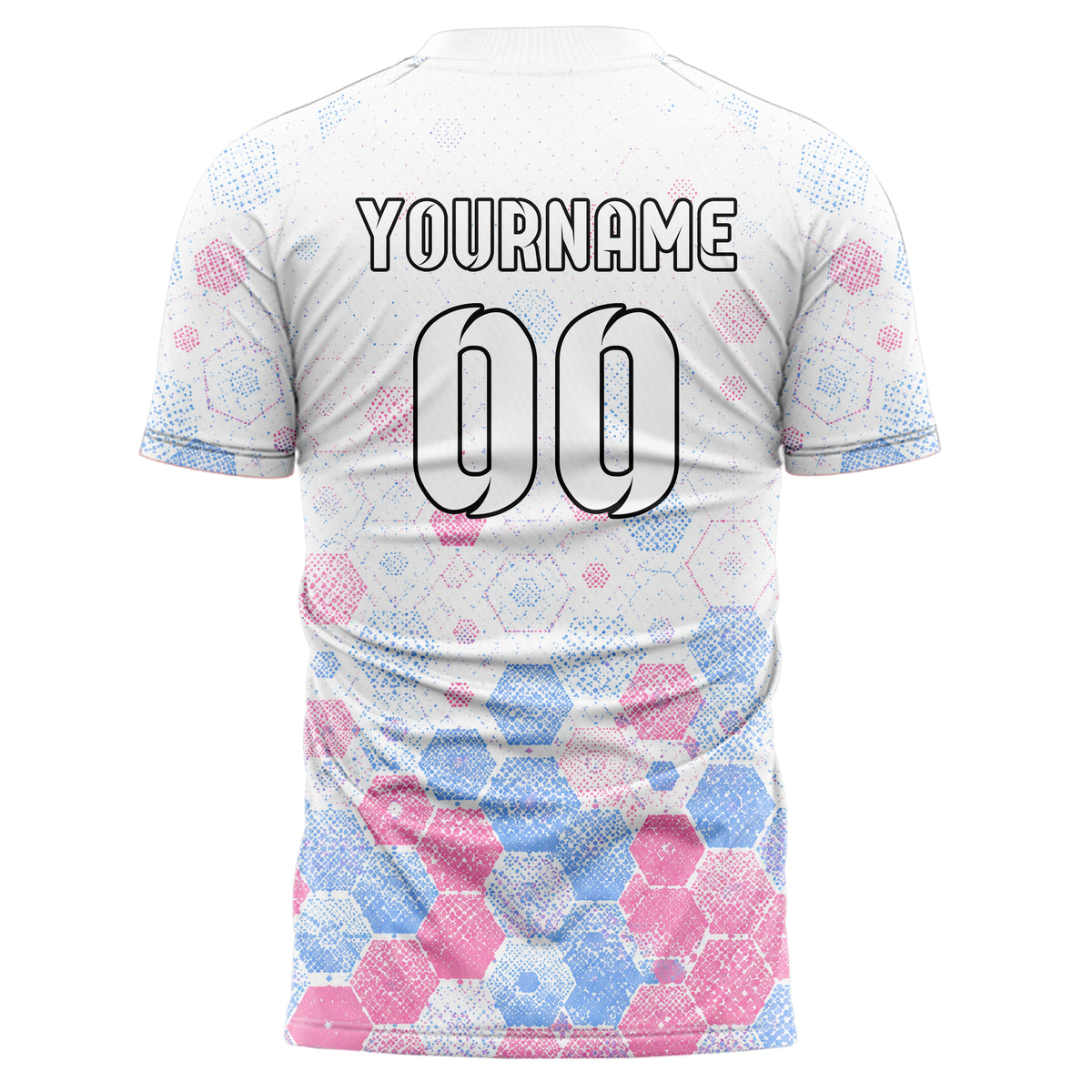 Weiss lebendiges Rauten hexagonale Panels Design 01-0294 individuelles Fußballtrikot back