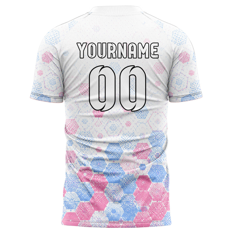 Weiss lebendiges Rauten hexagonale Panels Design 01-0294 individuelles Fußballtrikot back