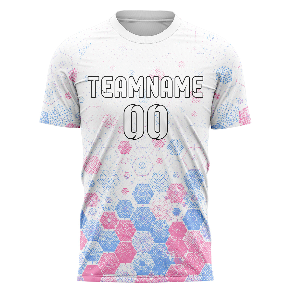 Weiss lebendiges Rauten hexagonale Panels Design 01-0294 individuelles Fußballtrikot front