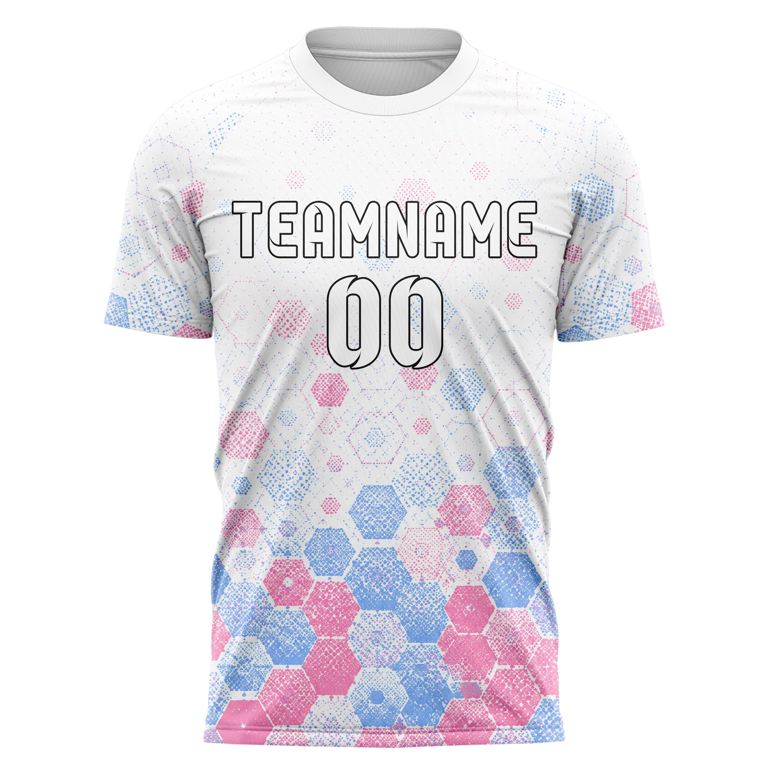 Weiss lebendiges Rauten hexagonale Panels Design 01-0294 individuelles Fußballtrikot front