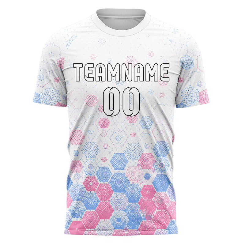 Weiss lebendiges Rauten hexagonale Panels Design 01-0294 individuelles Fußballtrikot front