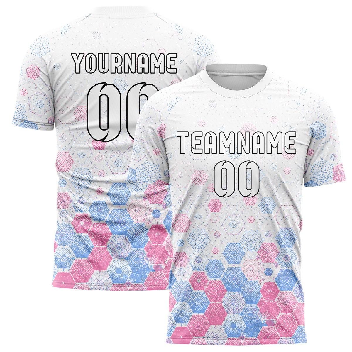 Weiss lebendiges Rauten hexagonale Panels Design 01-0294 individuelles Fußballtrikot main
