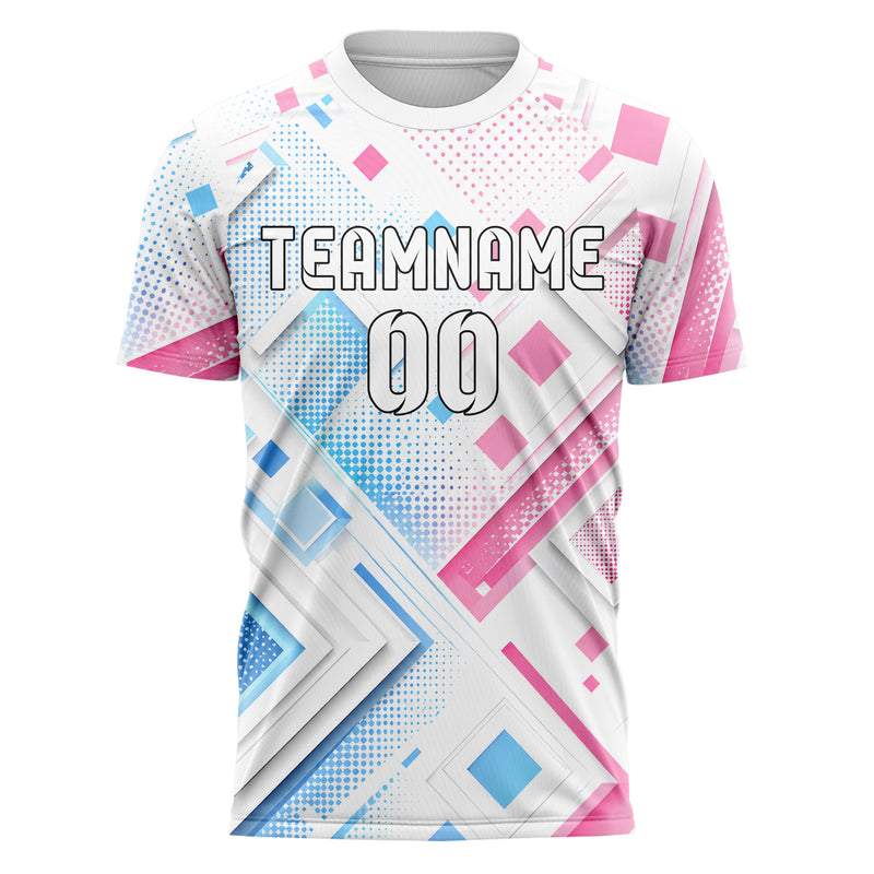 Weiss lebendiges Rauten Layered 3D Rhombus Design 01-0027 individuelles Fußballtrikot front