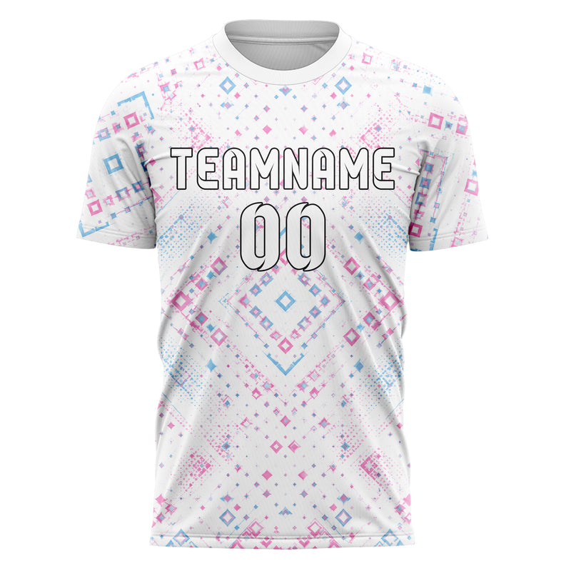 Weiss lebendiges Rauten Layered 3D Rhombus Design 01-0219 individuelles Fußballtrikot front