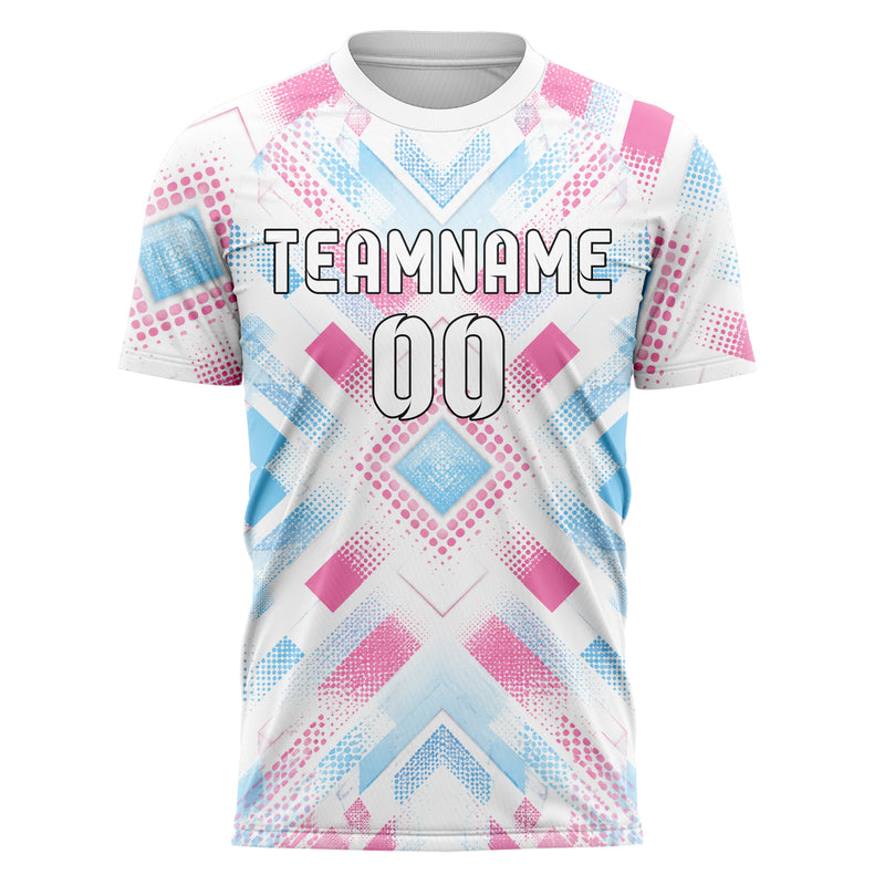 Weiss lebendiges Rauten Micro to Macro Gradient Design 01-0132 individuelles Fußballtrikot front