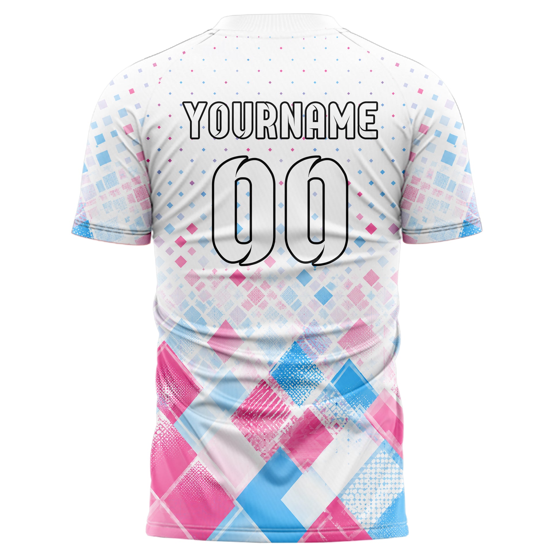 Weiss lebendiges Rauten Micro to Macro Gradient Design 01-0276 individuelles Fußballtrikot back