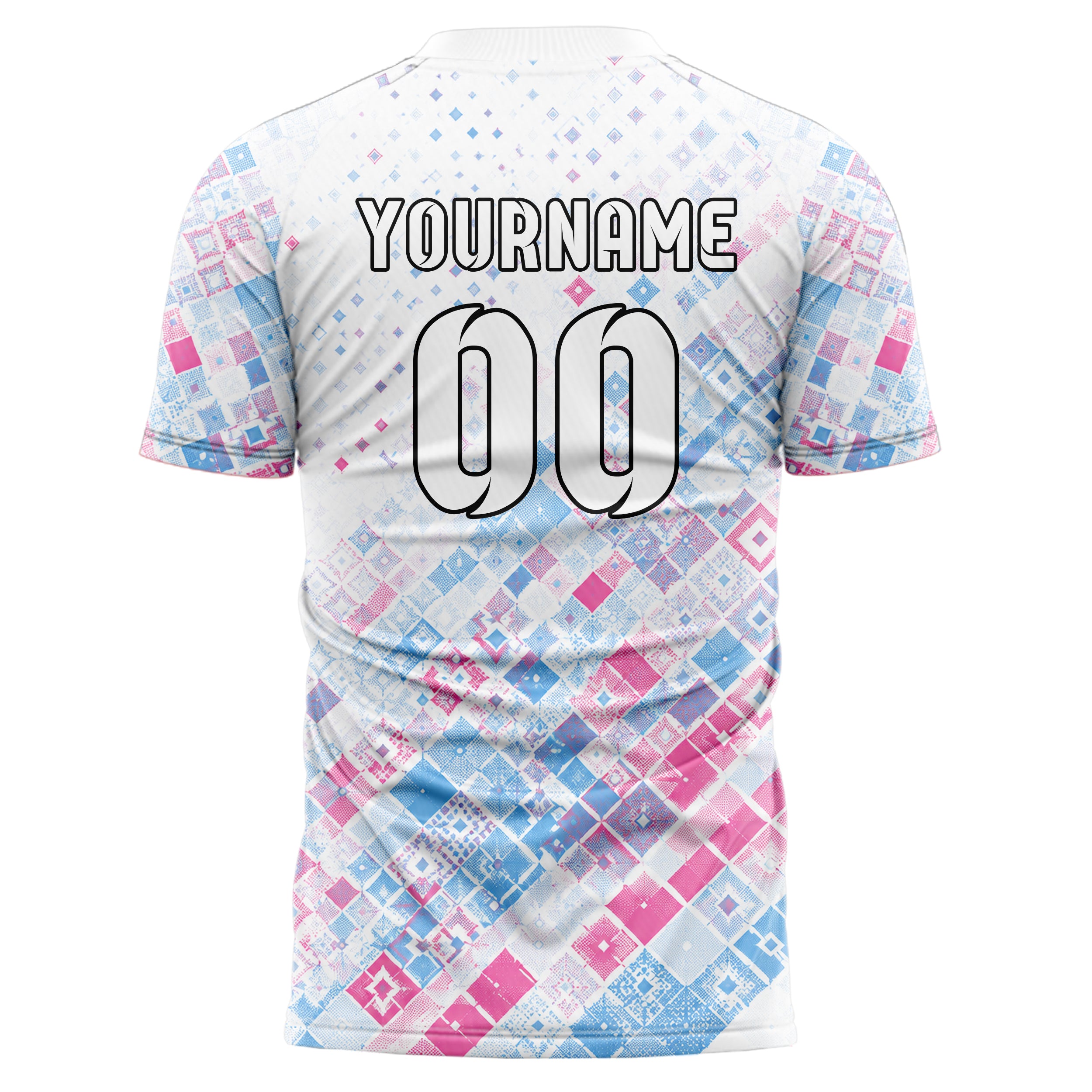 Weiss lebendiges Rauten Micro to Macro Gradient Design 01-0444 individuelles Fußballtrikot back