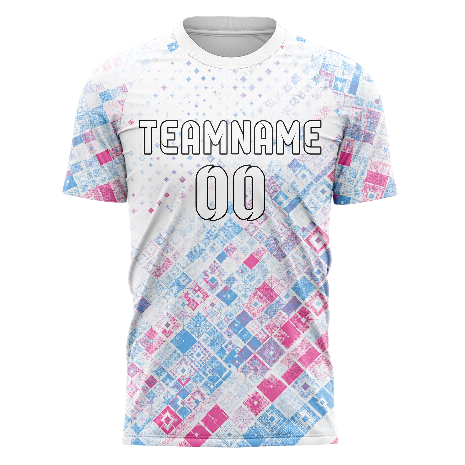Weiss lebendiges Rauten Micro to Macro Gradient Design 01-0444 individuelles Fußballtrikot front