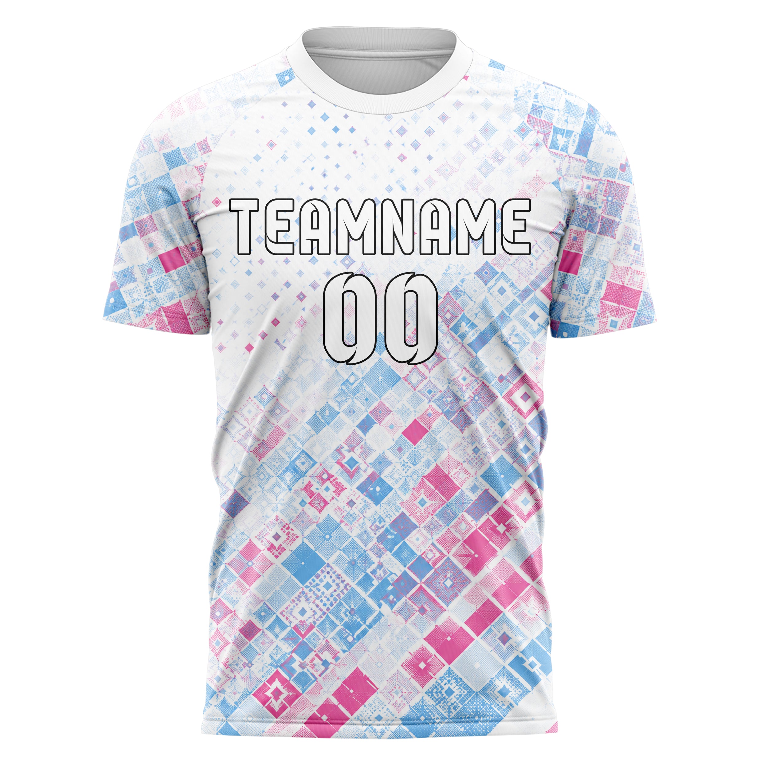 Weiss lebendiges Rauten Micro to Macro Gradient Design 01-0444 individuelles Fußballtrikot front