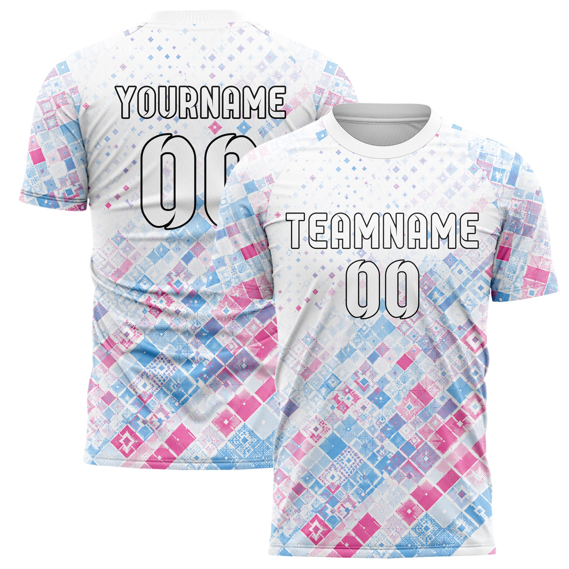 Weiss lebendiges Rauten Micro to Macro Gradient Design 01-0444 individuelles Fußballtrikot main