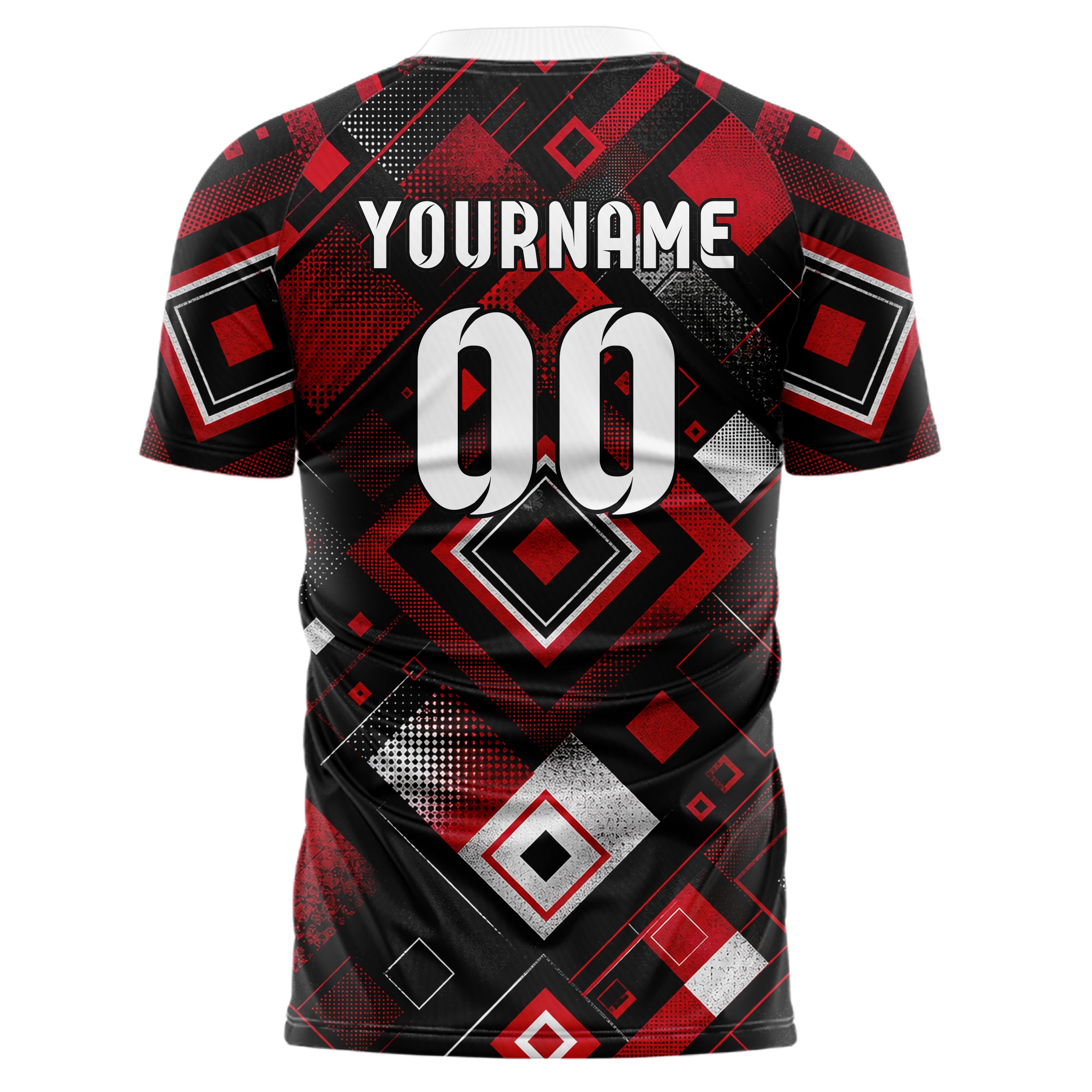 Schwarz dunkles Rauten diagonale Tessellation Design 01-0170 individuelles Fußballtrikot back
