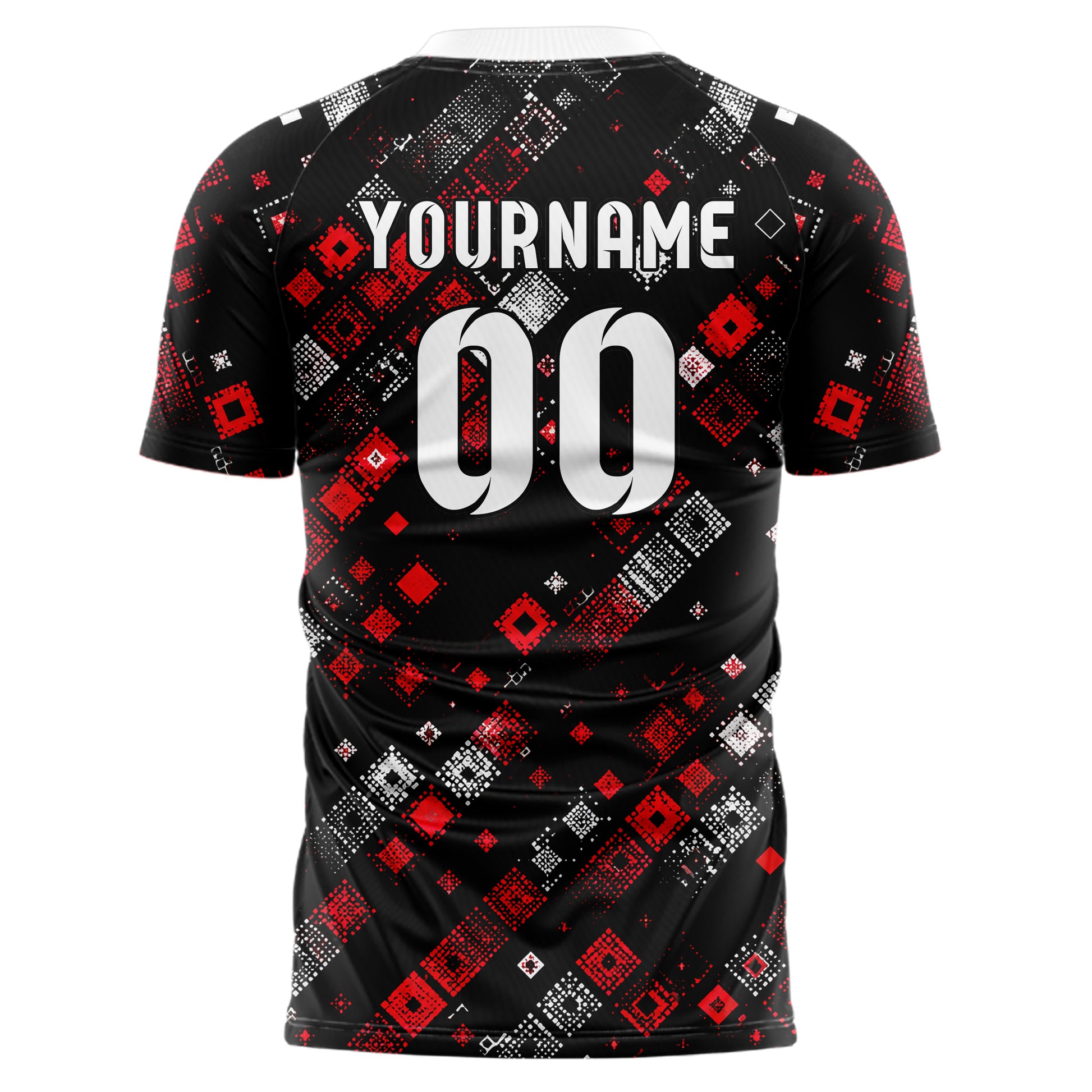 Schwarz dunkles Rauten diagonale Tessellation Design 01-0362 individuelles Fußballtrikot back