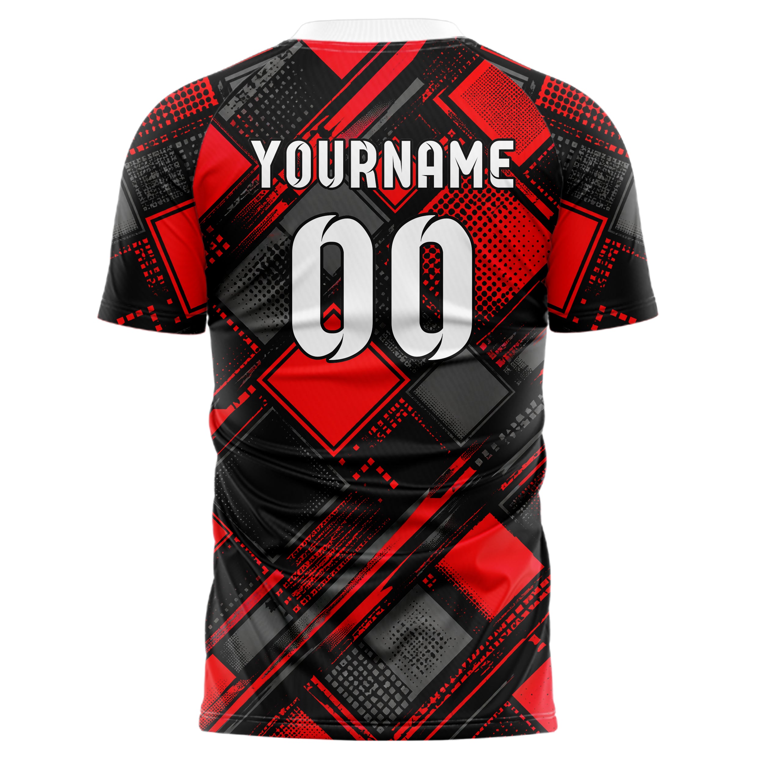 Rot lebendiges Rauten Square Grid Design 01-0213 individuelles Fußballtrikot back