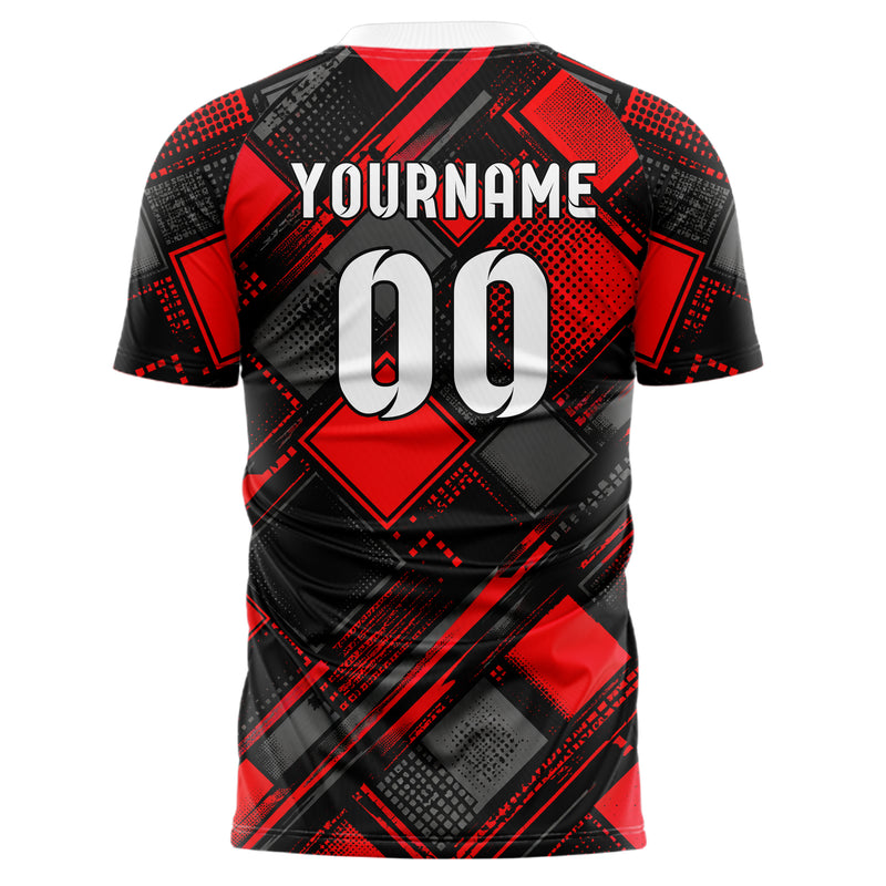 Rot lebendiges Rauten Square Grid Design 01-0213 individuelles Fußballtrikot back