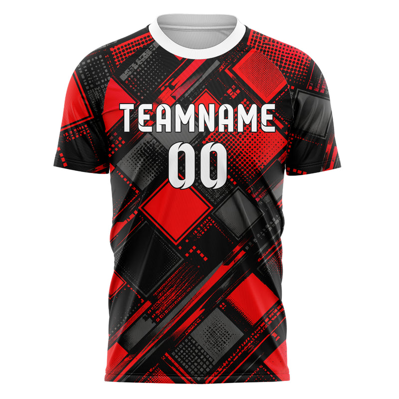 Rot lebendiges Rauten Square Grid Design 01-0213 individuelles Fußballtrikot front