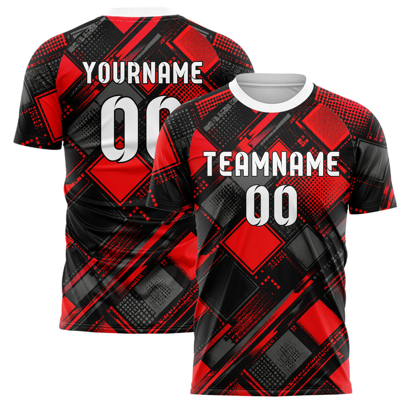 Rot lebendiges Rauten Square Grid Design 01-0213 individuelles Fußballtrikot main