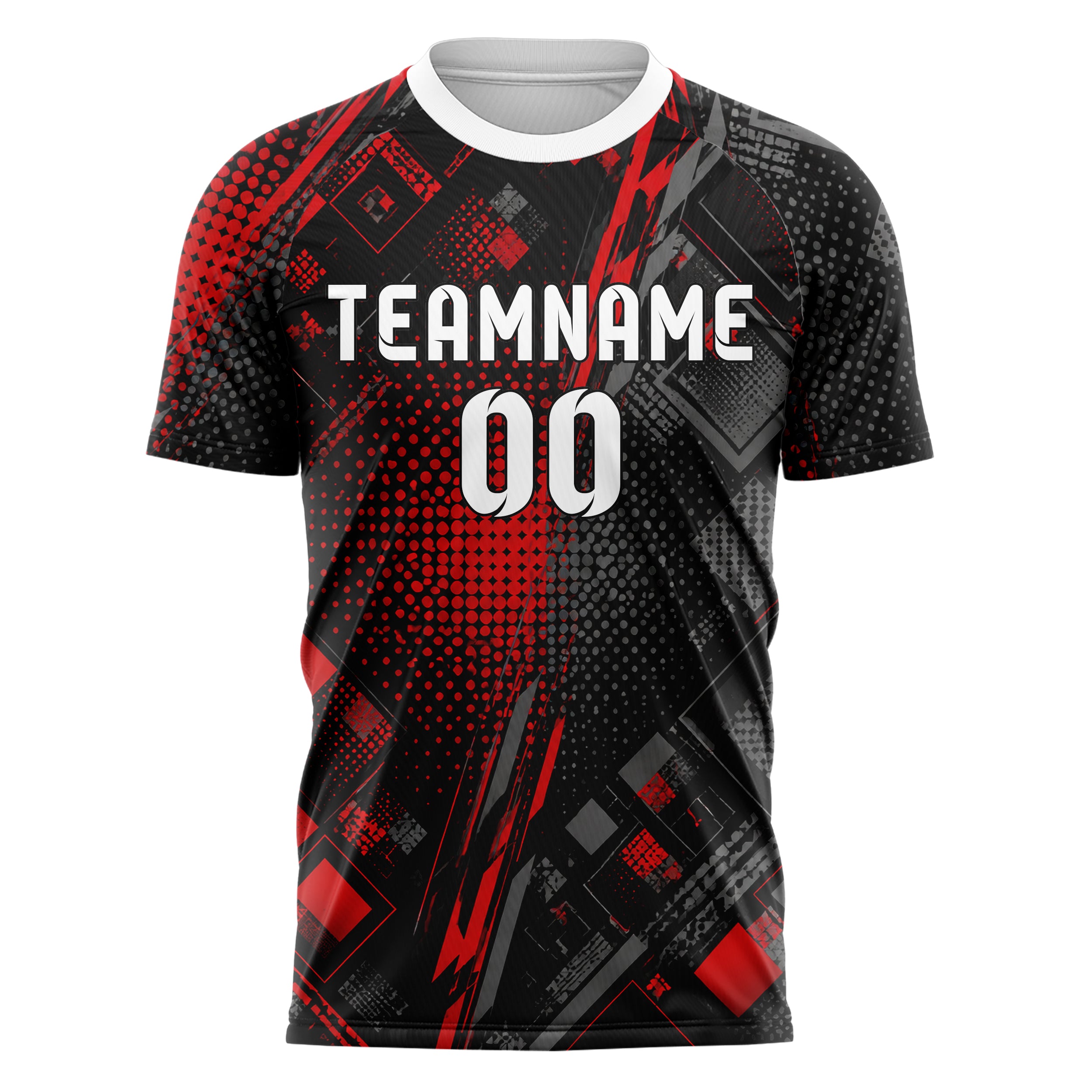 Rot lebendiges Rauten radialer Center Fade Design 01-0033 individuelles Fußballtrikot front