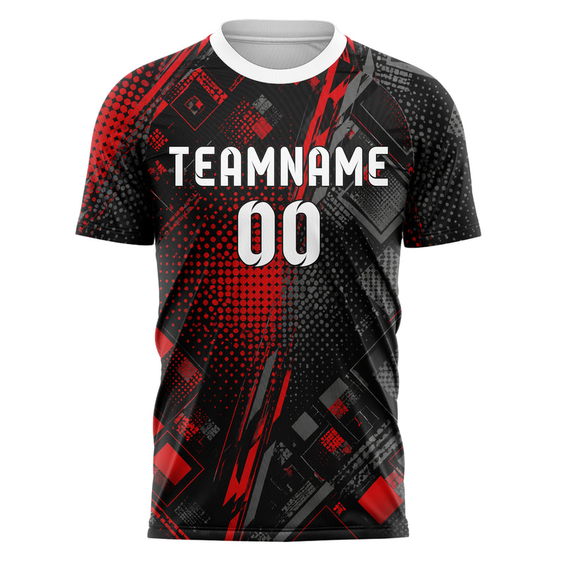 Rot lebendiges Rauten radialer Center Fade Design 01-0033 individuelles Fußballtrikot front