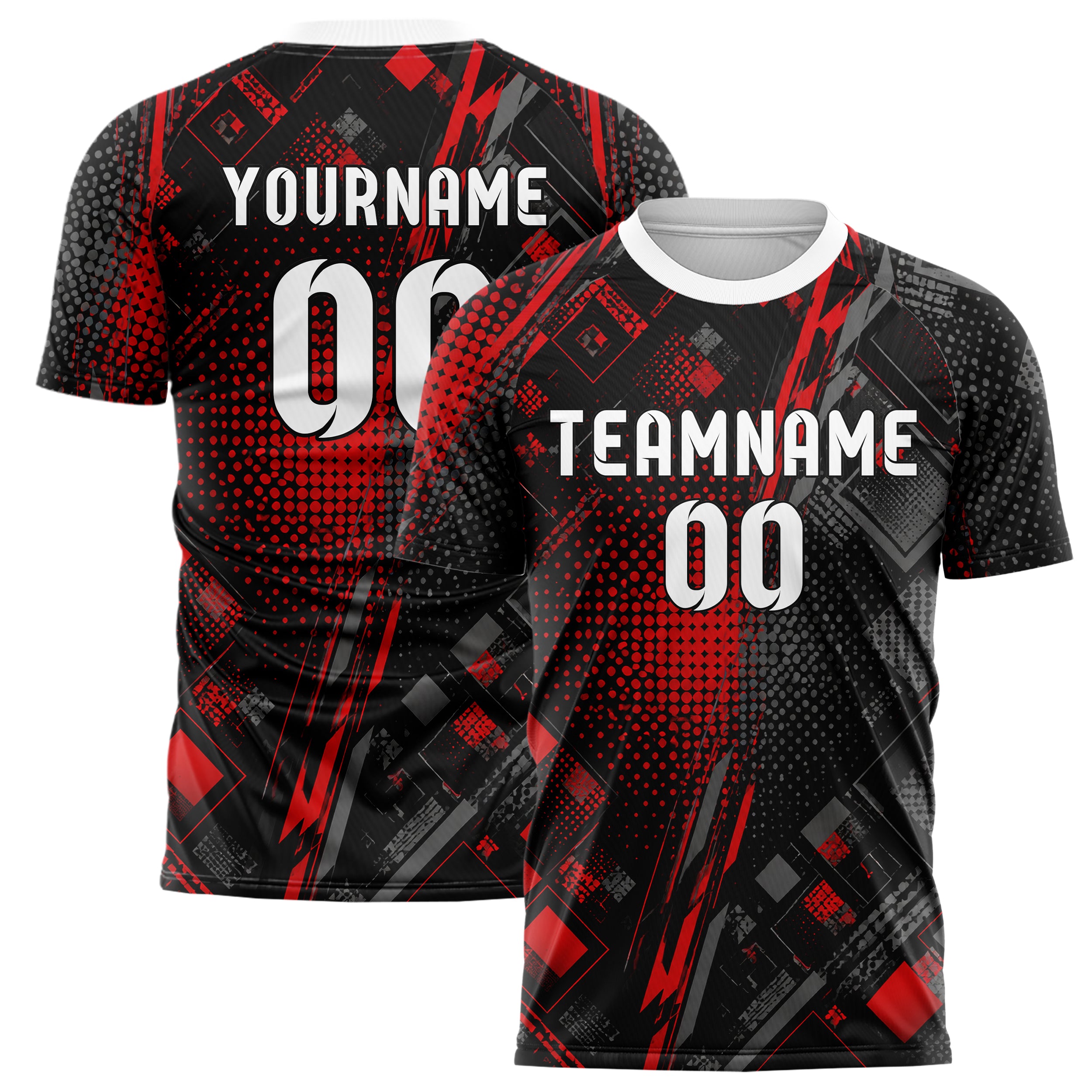 Rot lebendiges Rauten radialer Center Fade Design 01-0033 individuelles Fußballtrikot main