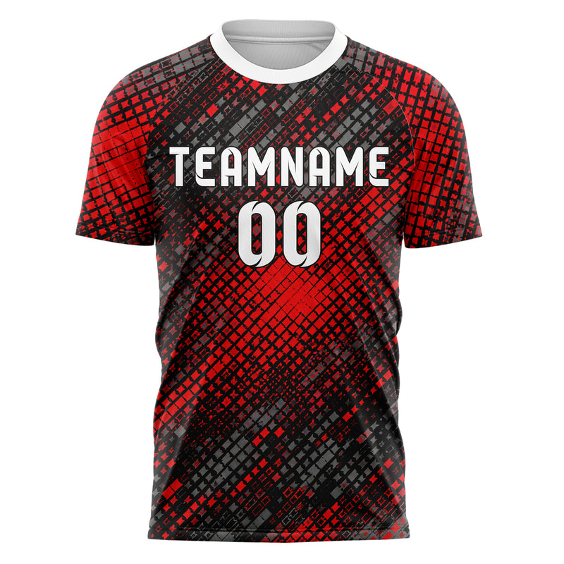 Rot lebendiges Rauten radialer Center Fade Design 01-0225 individuelles Fußballtrikot front