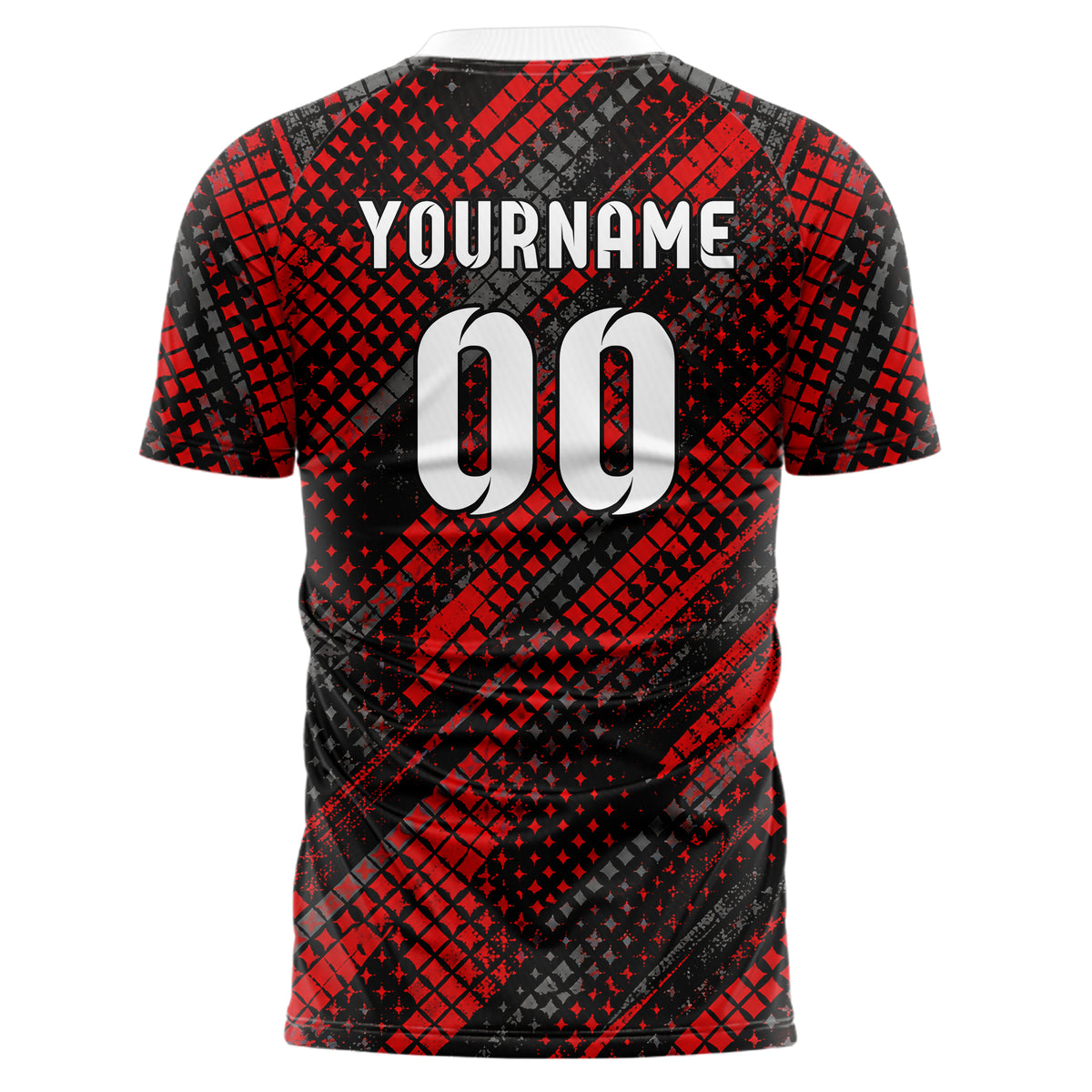 Rot lebendiges Rauten diagonale Tessellation Design 01-0090 individuelles Fußballtrikot back