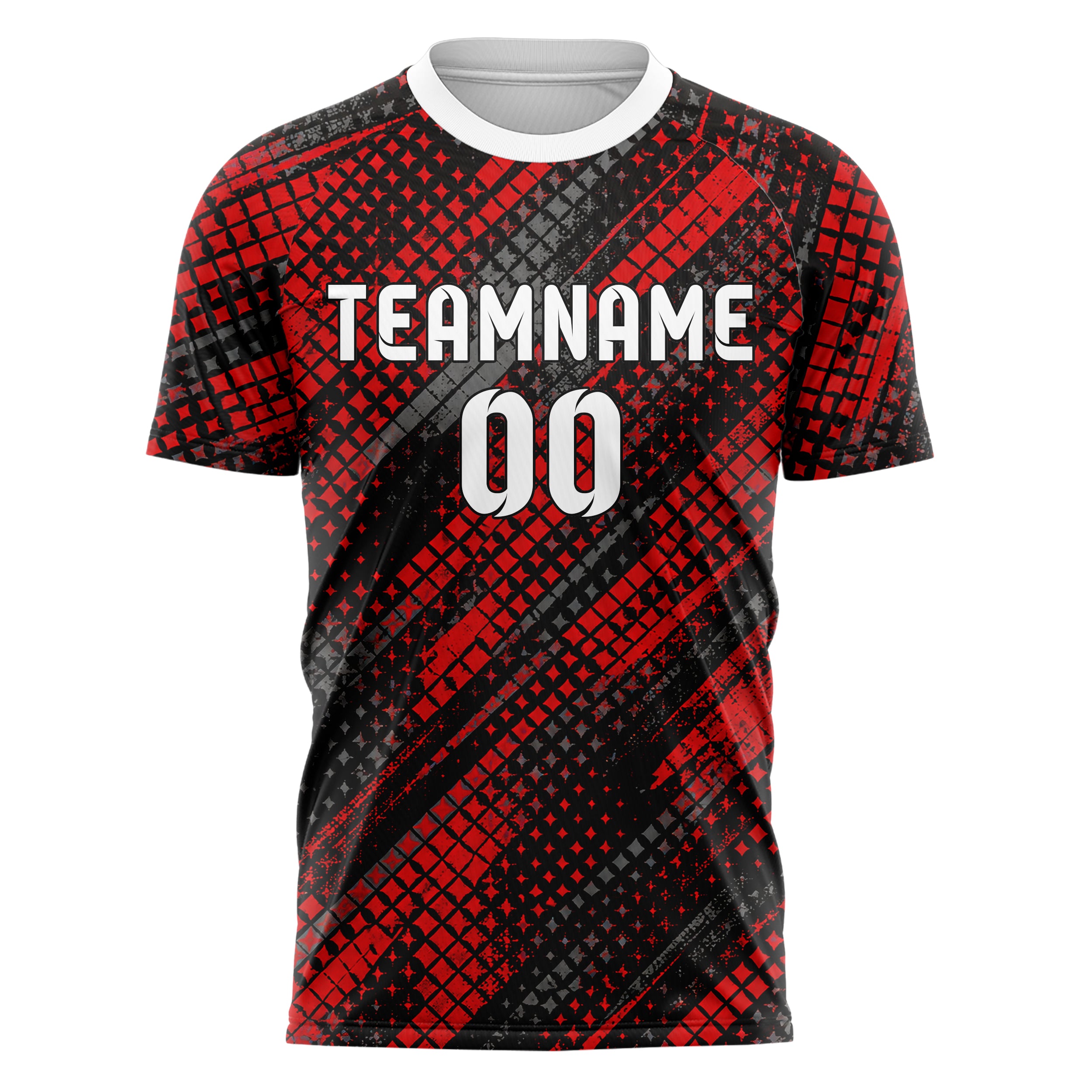 Rot lebendiges Rauten diagonale Tessellation Design 01-0090 individuelles Fußballtrikot front