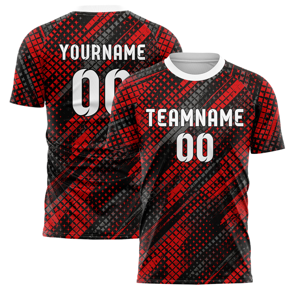 Rot lebendiges Rauten diagonale Tessellation Design 01-0090 individuelles Fußballtrikot main