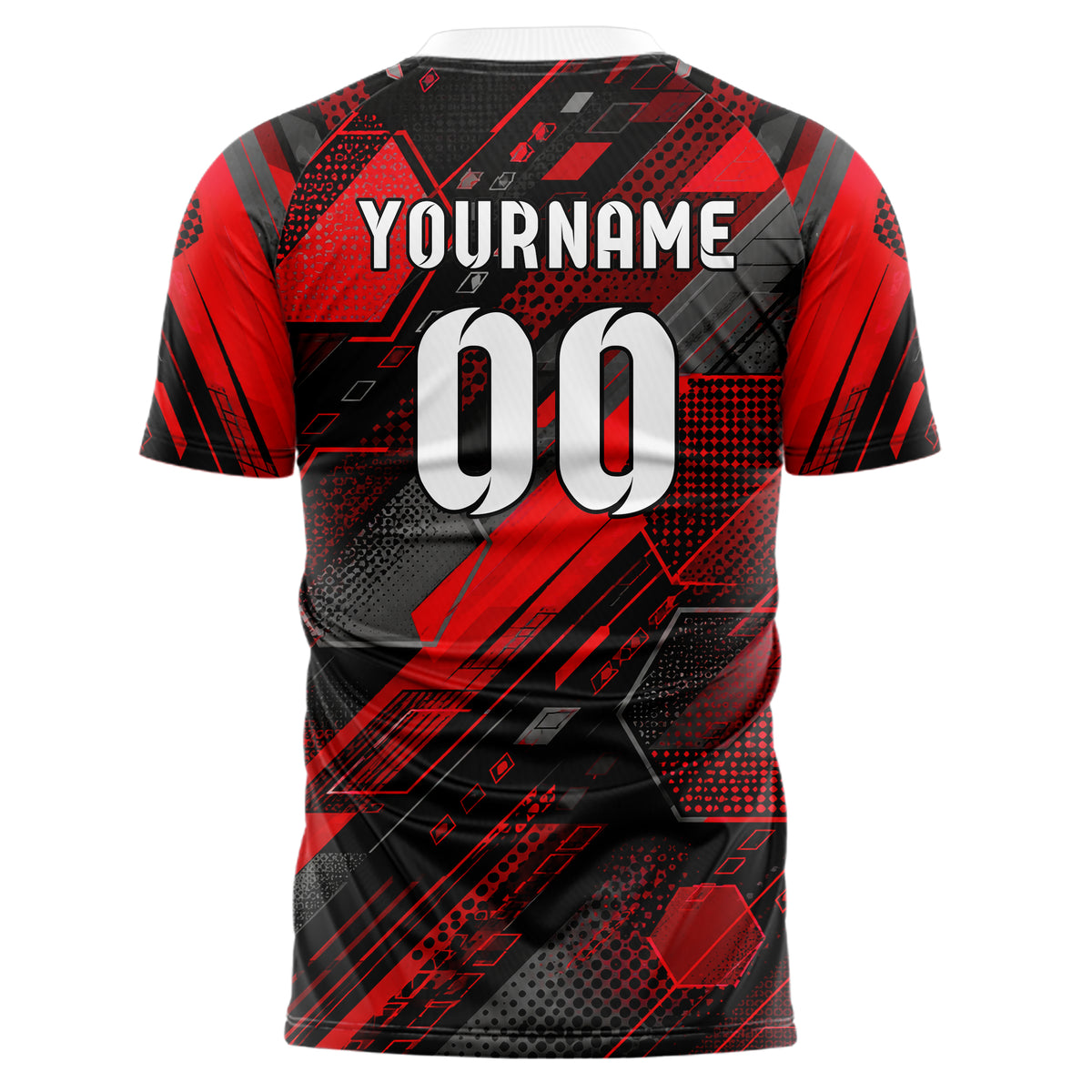 Rot lebendiges Rauten hexagonale Panels Design 01-0126 individuelles Fußballtrikot back