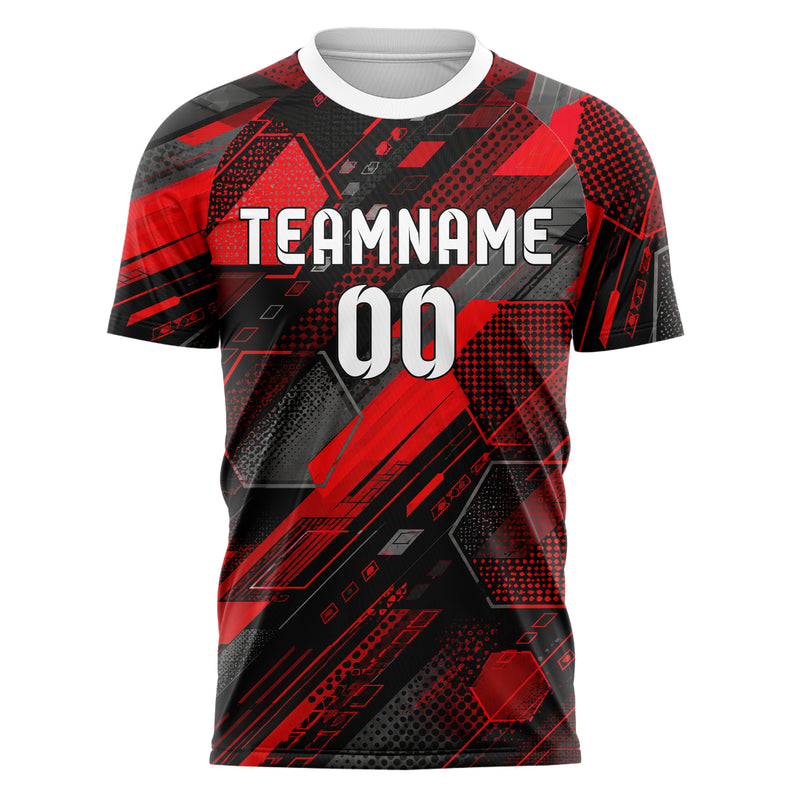 Rot lebendiges Rauten hexagonale Panels Design 01-0126 individuelles Fußballtrikot front