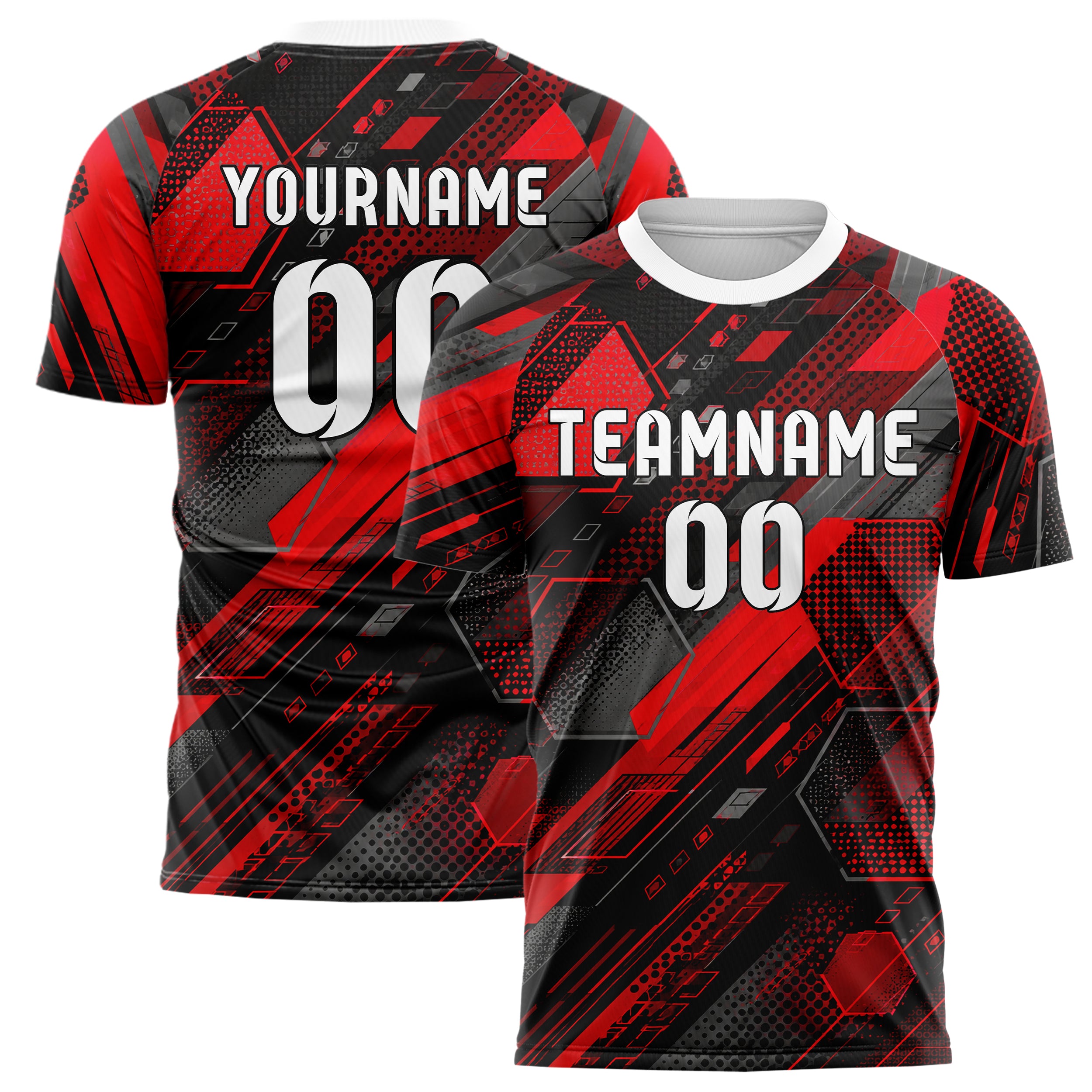 Rot lebendiges Rauten hexagonale Panels Design 01-0126 individuelles Fußballtrikot main