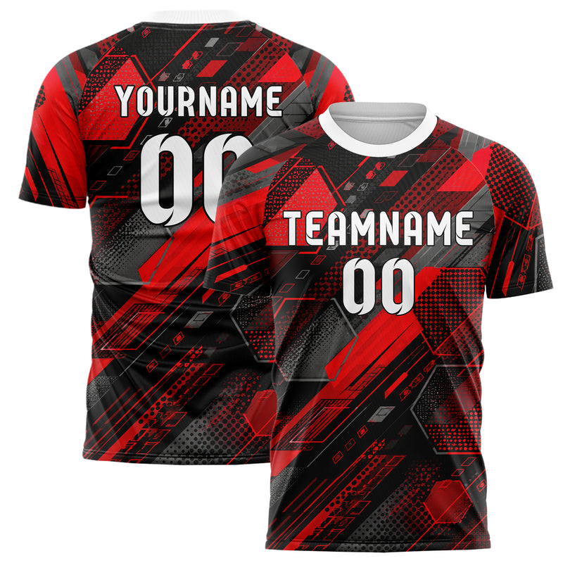 Rot lebendiges Rauten hexagonale Panels Design 01-0126 individuelles Fußballtrikot main