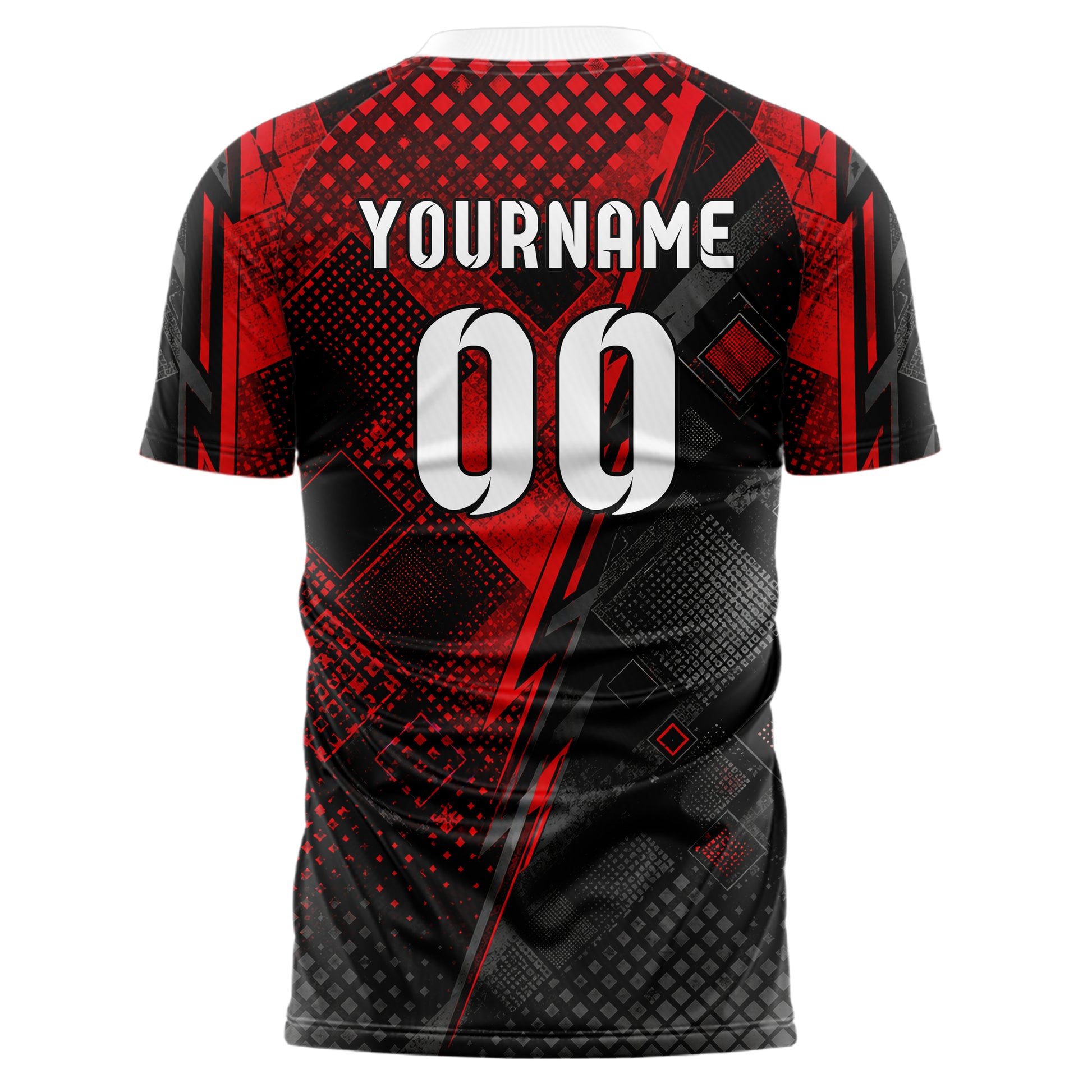 Rot lebendiges Rauten dichter Verlauf von oben Design 01-0120 individuelles Fußballtrikot back