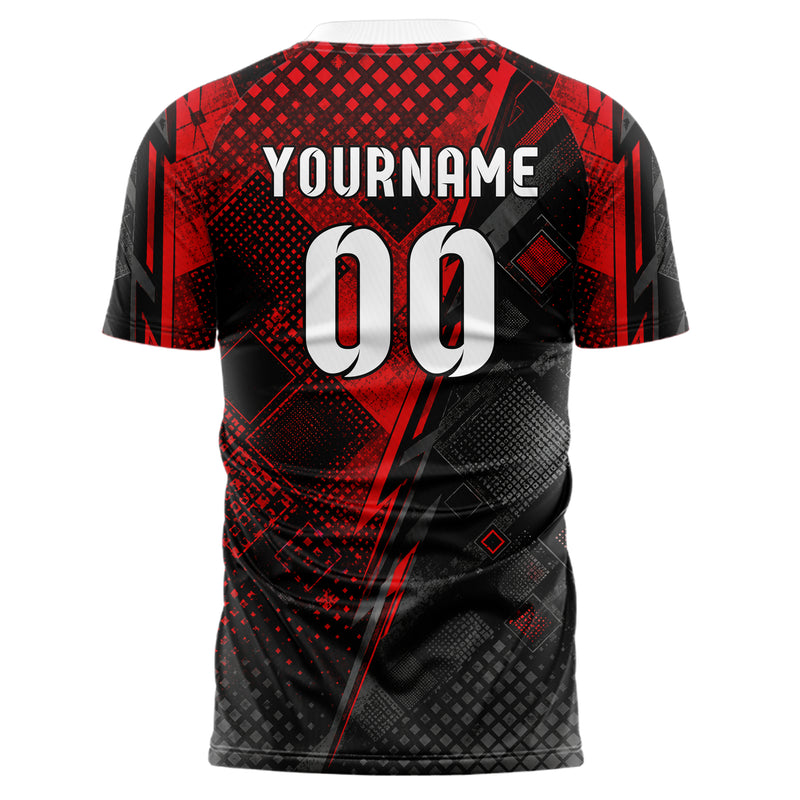 Rot lebendiges Rauten dichter Verlauf von oben Design 01-0120 individuelles Fußballtrikot back