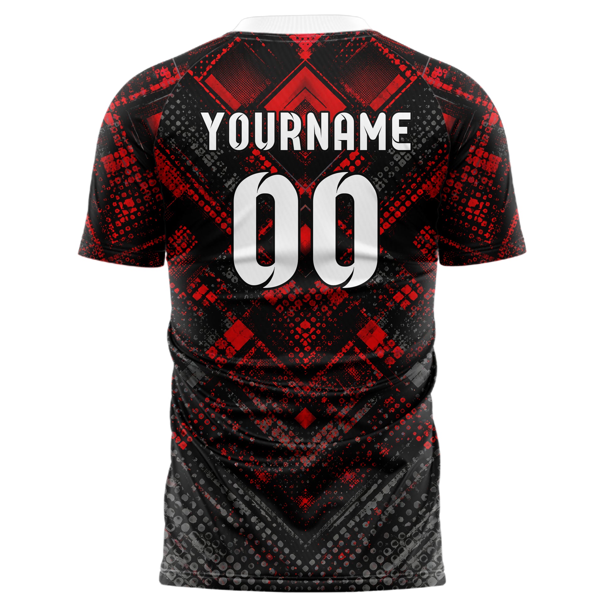 Rot lebendiges Rauten dichter Verlauf von oben Design 01-0144 individuelles Fußballtrikot back