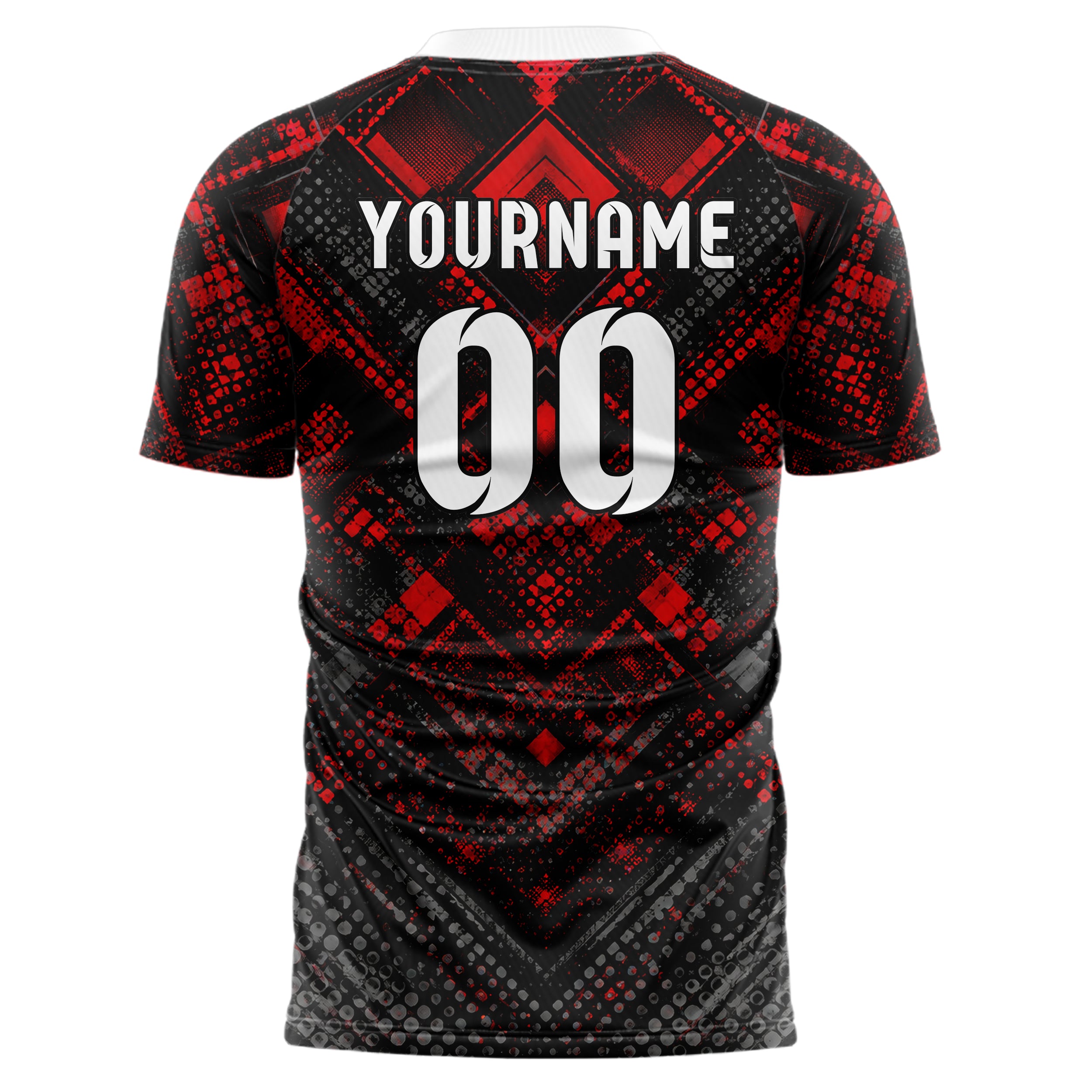 Rot lebendiges Rauten dichter Verlauf von oben Design 01-0144 individuelles Fußballtrikot back
