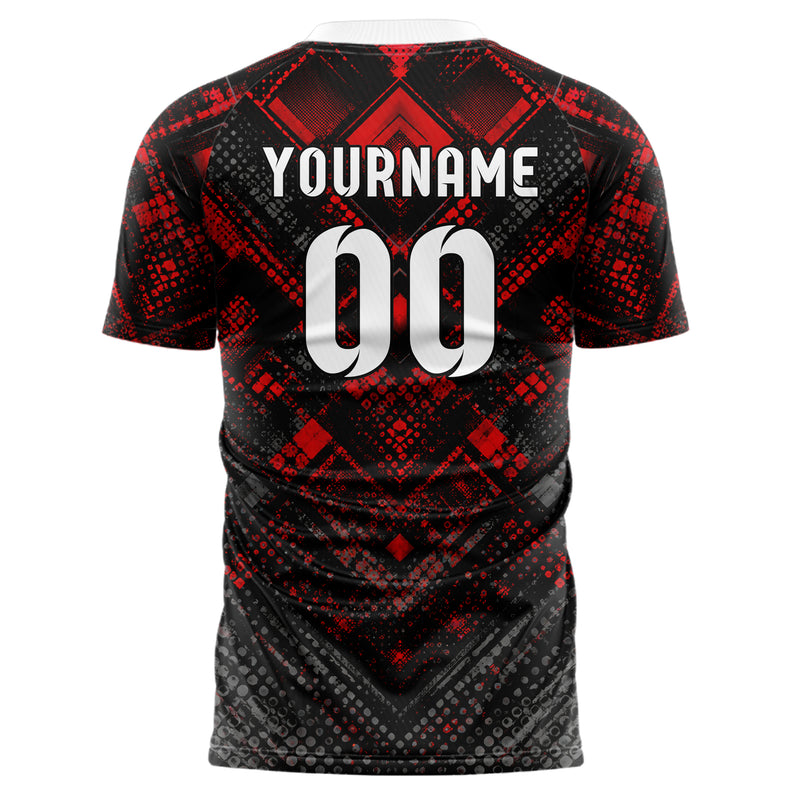 Rot lebendiges Rauten dichter Verlauf von oben Design 01-0144 individuelles Fußballtrikot back