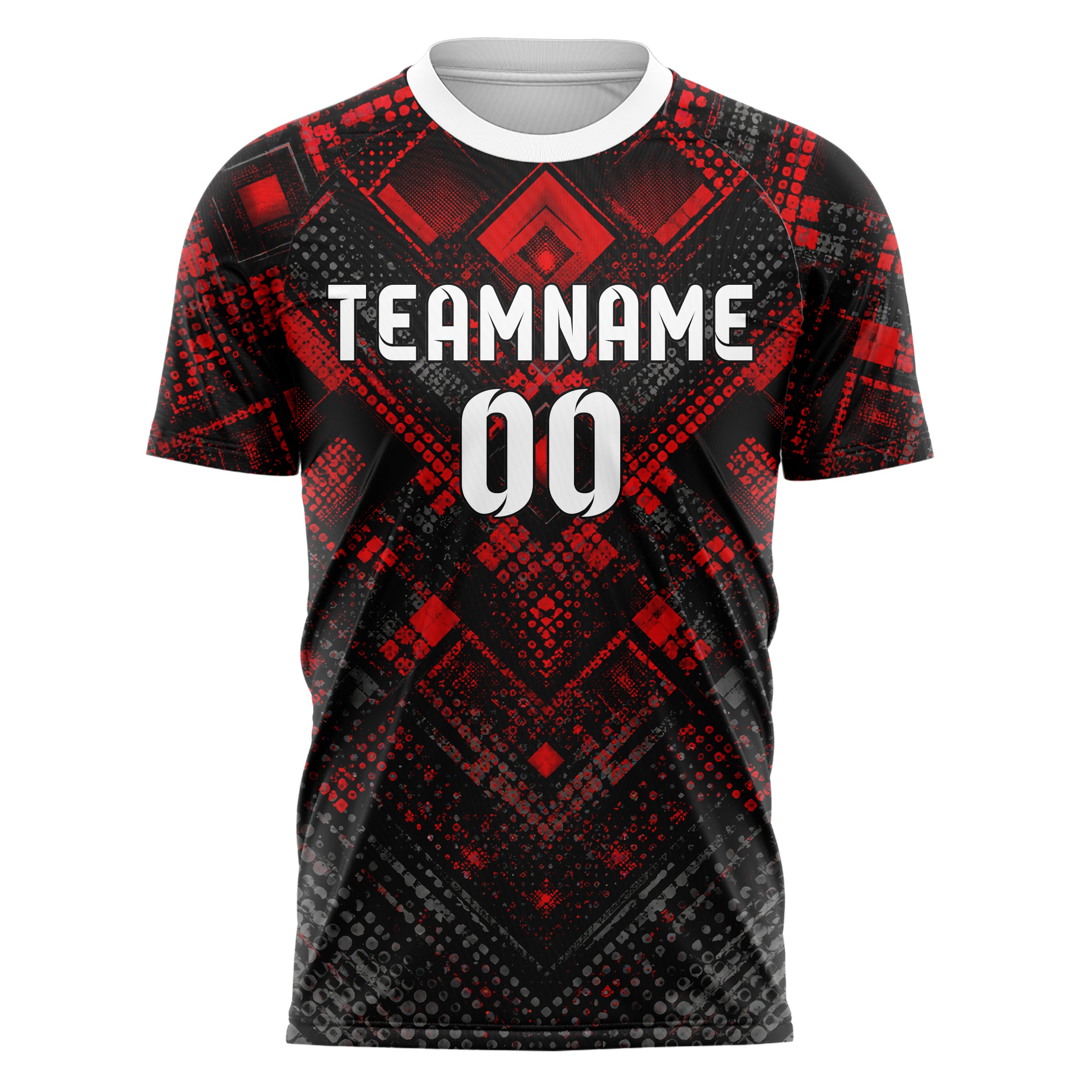 Rot lebendiges Rauten dichter Verlauf von oben Design 01-0144 individuelles Fußballtrikot front