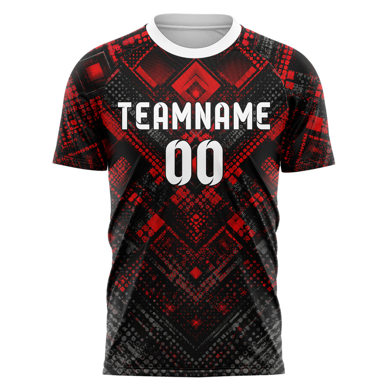 Rot lebendiges Rauten dichter Verlauf von oben Design 01-0144 individuelles Fußballtrikot front