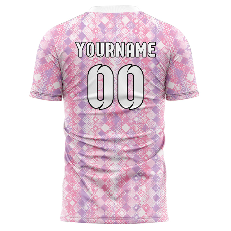 Hellrosa pastelliges Rauten Square Grid Design 01-0381 individuelles Fußballtrikot back