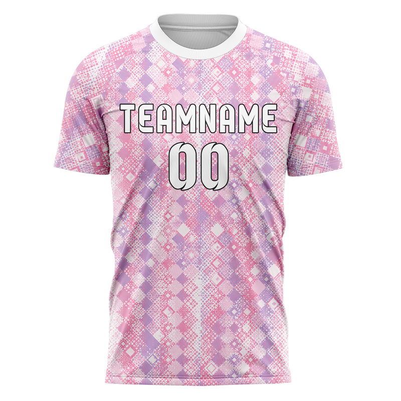 Hellrosa pastelliges Rauten Square Grid Design 01-0381 individuelles Fußballtrikot front