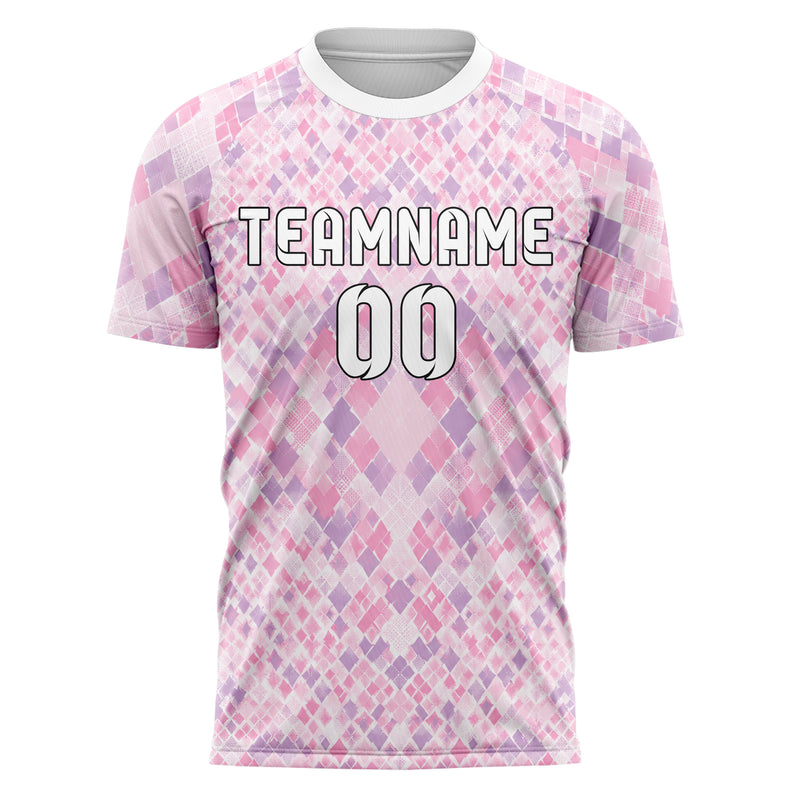 Hellrosa pastelliges Rauten diagonale Tessellation Design 01-0234 individuelles Fußballtrikot front